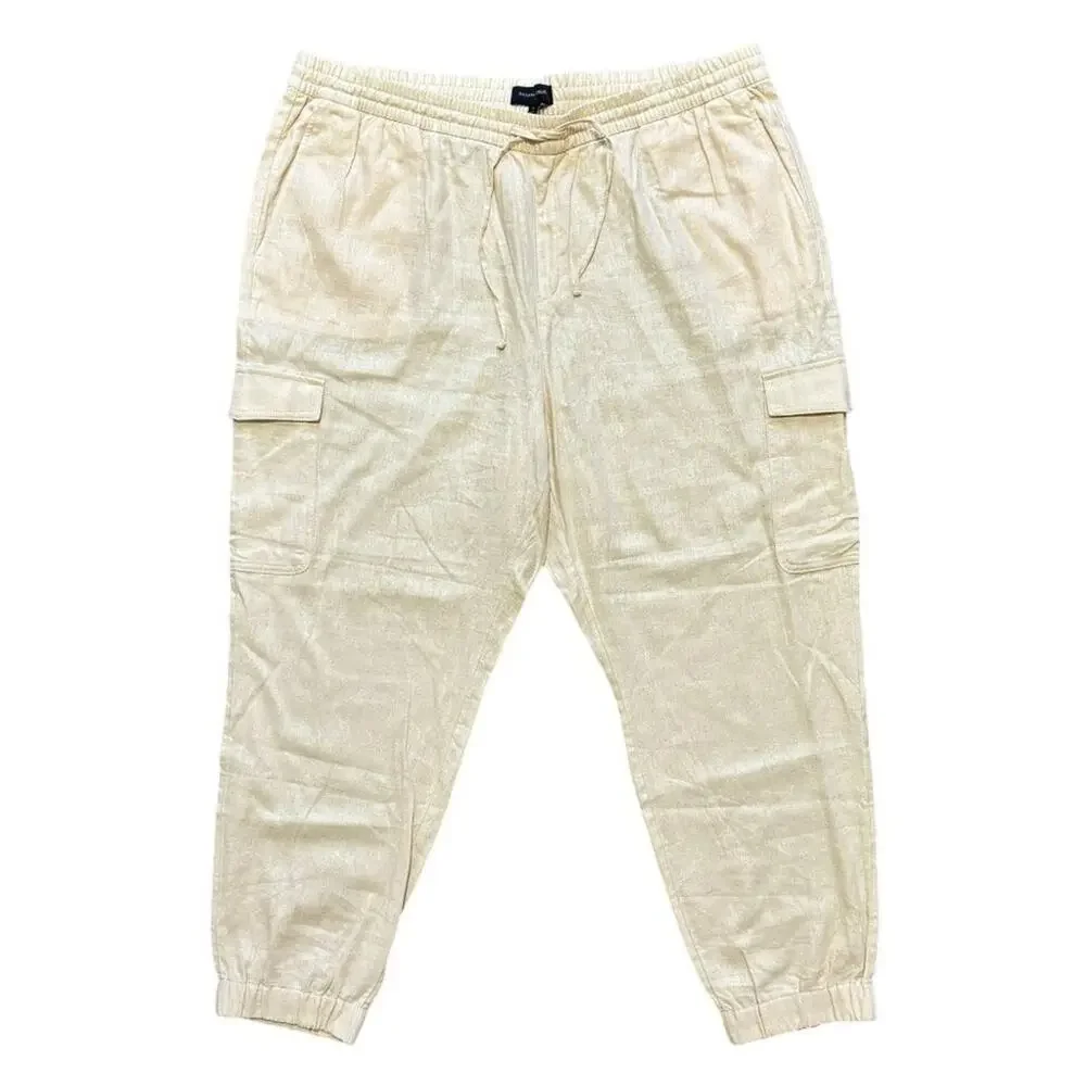 NEW BANANA REPUBLIC Linen Blend Cargo Joggers in Wheat SZ XL